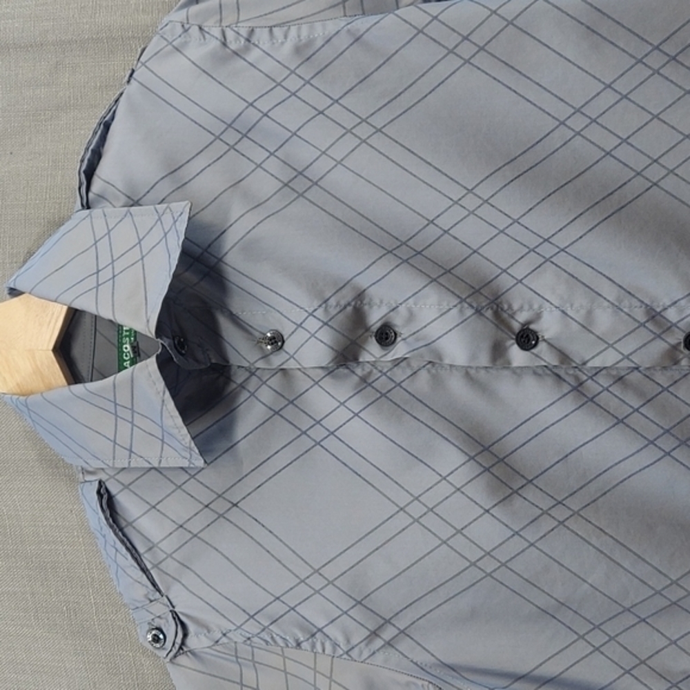 Lacoste Button Down Short Sleeve Gray W/Thin Stri… - image 2